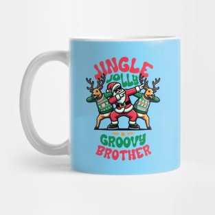 Brother - Holly Jingle Jolly Groovy Santa and Reindeers in Ugly Sweater Dabbing Dancing. Personalized Christmas Mug